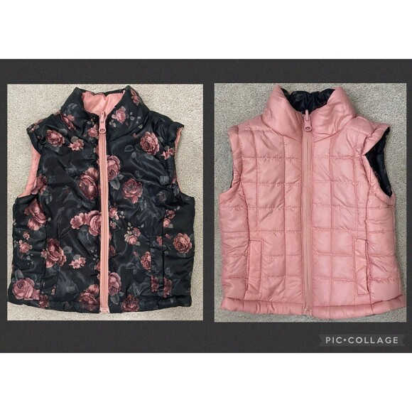Urban Republic Girls Collection 18M REVERSIBLE Puffer Vest (Black Floral/Pink) - Picture 1 of 7